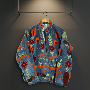 Veste en velours à col montant, broderie florale faite à la main, manches longues, manteau d'automne pour femme, style chic prairie, Suzani, vente en gros B2B - Product Image 3