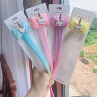 Pince à cheveux pour enfants faite à la main avec nœud à sequins et motif poney de dessin animé, accessoire capillaire pour extensions de cheveux et perruques de poupée pour filles