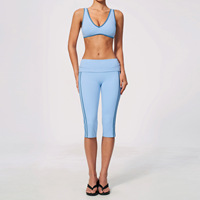 Ensemble de yoga pour femme ultra-extensible, soutien-gorge de sport dos nu à col en V, pantalon capri à taille repliable, vêtements de sport respirants