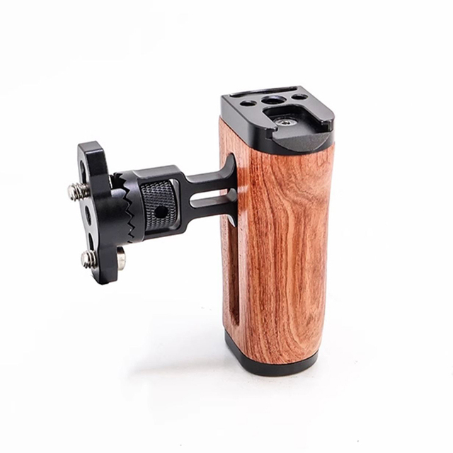 YEAH Universal Wooden Side Handle Grip with 1/4'' Screw & Cold Shoe Mount for Sony Canon Nikon Camera Cage