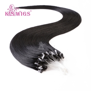 Extensions de cheveux humains Remy KSWIGS à micro-boucles, extensions de cheveux à micro-liens, cheveux naturels non traités, noir naturel, pour salon - Product Image 1