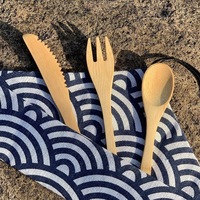 Ensemble de couverts jetables en bois de bambou biodégradable portable 3 pièces Style occidental couteau fourchette cuillère 6 pièces baguettes pour voyage