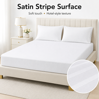 Housse de matelas ajustée en satin blanc rayé de luxe pour hôtel, anti-boulochage, lavable, protège-matelas