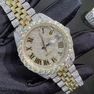 Montre de luxe pour homme, en acier inoxydable, avec cadran en verre de quartz et diamants en moissanite, bracelet en alliage, style exécutif et professionnel - Product Image 1