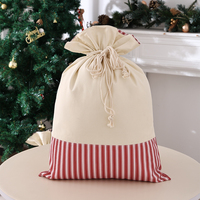 Sac cadeau de Noël à cordon avec bande à carreaux et attache en corde, sac de Père Noël en toile pour les grands cadeaux