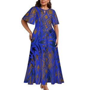 En gros 2025 Samoan Traditionnel <span class=keywords><strong>Tatouage</strong></span> Imprimer Femmes Robe Personnalisé Pas Cher Ras Du Cou Robe Trompette Manches Doux Écologique - Product Image 5