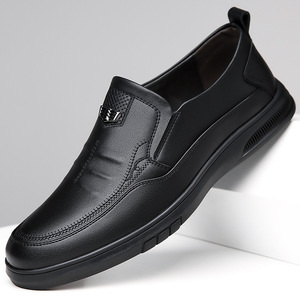 Mocassins en cuir pour hommes, bout rond, à enfiler, semelle souple en caoutchouc, chaussures décontractées de printemps pour pieds larges - Product Image 1