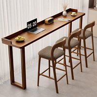 Meuble de bar de style minimaliste couleur noyer, design élégant, pour la maison, le balcon, les cafés, les restaurants, table de bar en bois longue