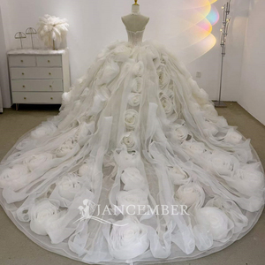 Lsjj166 Magnifique Robe de Mariée Ivoire en Dentelle avec Corsage Perlé, Rosette Florale 3D Géante et Jupe Bouffante, Coupe Cathédrale Jancember - Product Image 6