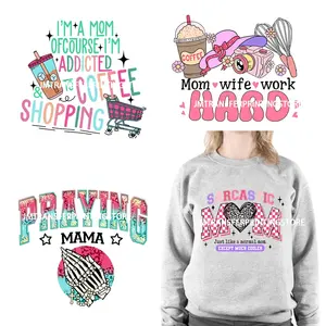 Lavable <span class=keywords><strong>maman</strong></span> femme travail dur fille priant l'autisme <span class=keywords><strong>maman</strong></span> fer sur impression DTF autocollants de transfert de chaleur prêt à presser pour les vêtements - Product Image 1