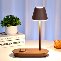QI moderne LED lampe de bureau 3 couleur claire CCT tactile gradateur hêtre décor champignon tête veilleuse sans fil chargeur métal abat-jour DC