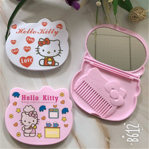 <span class=keywords><strong>Espejo</strong></span> de Maquillaje Compacto de Plástico Rosa con Diseño de KT, <span class=keywords><strong>Espejo</strong></span> de <span class=keywords><strong>Bolsillo</strong></span> Plegable de Una Sola Cara con Peine para Niños, Adornos de Viaje - Product Image 2