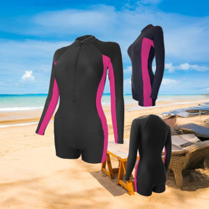 Elegante traje de baño negro y rosa para mujer Rash Guard SPF50 + Anti-UV Vestido de baño transpirable-Bonito en protección - Product Image 3