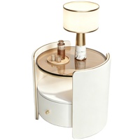 Table de chevet ronde, table de chevet minimaliste italienne de luxe, table d'appoint moderne incurvée avec rangement pour chambre à coucher
