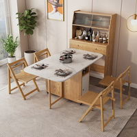 Table à manger convertible moderne avec plateau imitation marbre, structure en bois et armoire de rangement pour petits appartements, cuisines et salons