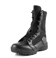 Bottes tactiques mi-hautes pour hommes, chaussures de randonnée d'été et d'hiver, semelle extérieure en caoutchouc, doublure en cuir véritable, amorti, à enfiler