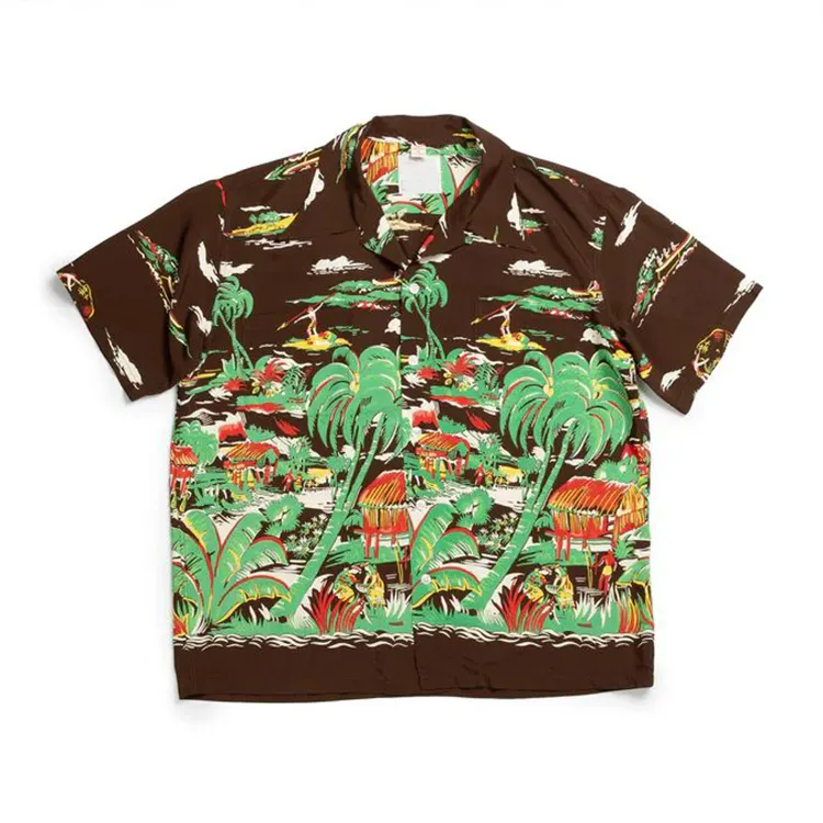 Venta al por mayor último diseño de calidad personalizada suelta camisa hawaiana rayón