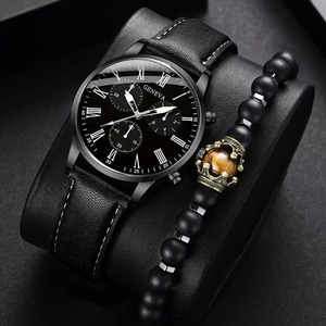 Montre à quartz décontractée pour homme Geneva Trendyy avec bracelet en œil de tigre et ceinture en cuir, ensemble transfrontalier pour le commerce extérieur - Product Image 1