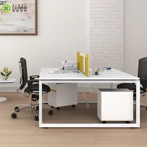 スタイリッシュなモジュラーデスクホワイト2シーターオフィステーブルセット共同モダンデスクテーブルオフィス