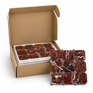 Carreaux octogonaux en marbre rouge avec accents de diamants verts, mosaïque en pierre polie pour mur intérieur, design classique - Product Image 5