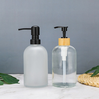 Flacon de voyage en verre de 400 ml, noir mat/transparent, avec bouchon à pression en PET, pour émollient liquide, huile, lotion, shampoing, gel douche