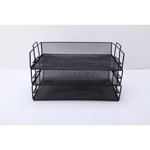 3 Tier Metal <b>File</b> Rack Document <b>Trays</b> Stackable Office Storage 37.5x24.5x20cm Black Mesh Organizer - Product Image 3