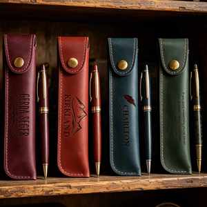 Personalized Leather Pen Case, Custom Engraved Pencil Pouch, Vintage Stationary Holder, Single Pen Sleeve, <b>Gift</b> for <b>Teacher</b> - Product Image 3