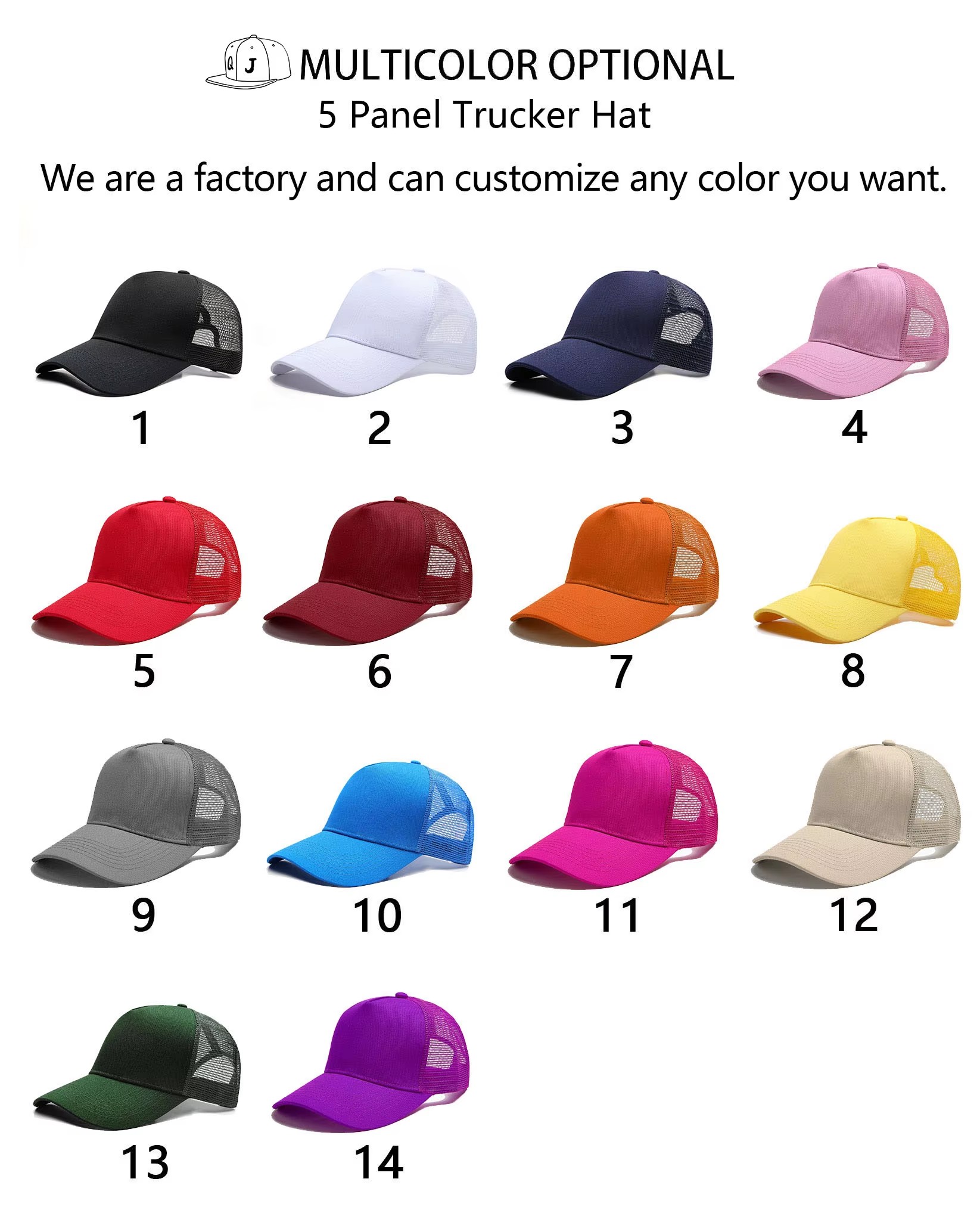 Cotton 5 panel Trucker hat Colorful