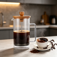 Cafetière à piston en verre borosilicate résistant à la chaleur, avec filtre en acier inoxydable à double paroi