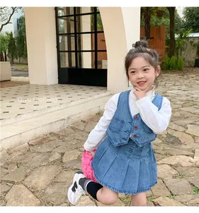 2023 spring new arrival little girls denim vest with skirt toddler kids clothing set fashion casual outfits TZ222045