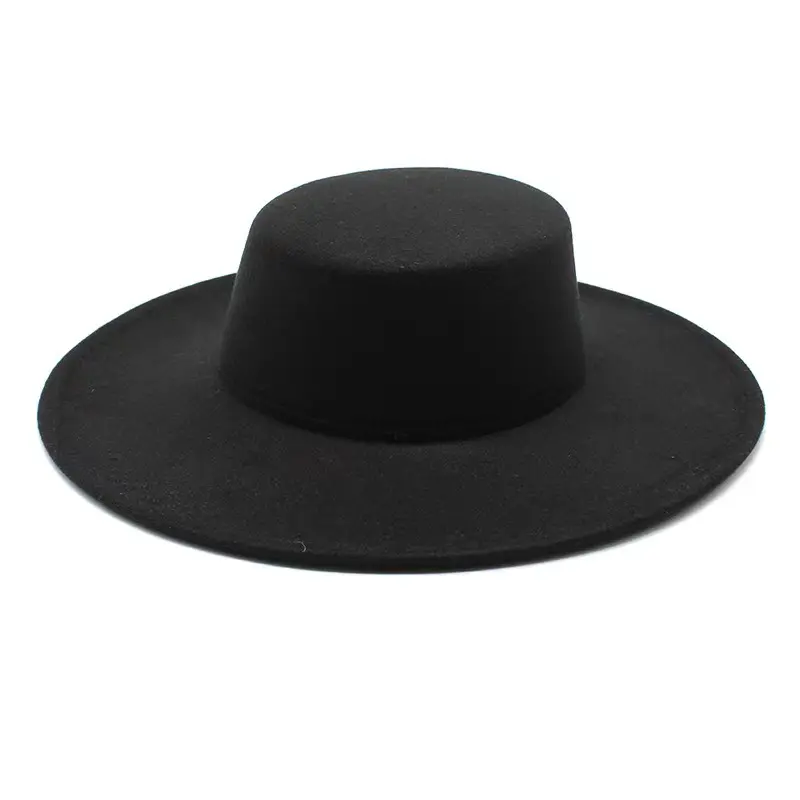 Nova espessura 10cm lã sentiu chapéu fedora unisex flat top big brimmed lã sentiu chapéu do partido chapéus para as mulheres
