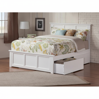 Cadre de lit en bois extensible blanc moderne avec panneaux classiques, taille personnalisée, plateforme Queen Size avec 2 tiroirs et tête de lit, pour maison et hôtel