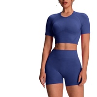Shorts de yoga pour femmes, style européen et américain, effet push-up, et tenue de fitness à manches courtes avec dos élégant
