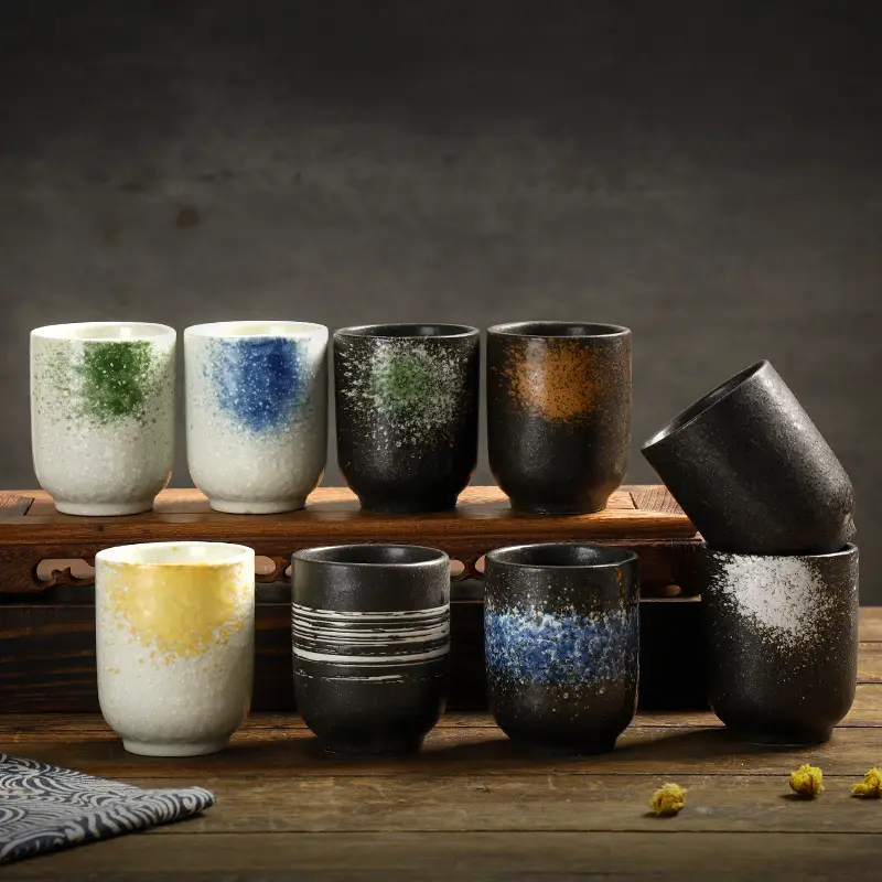 Wholesale Ready To Ship Matt Black Japan Teacup Japanese Vintage Ceramic Porcelain Water Tea Cup