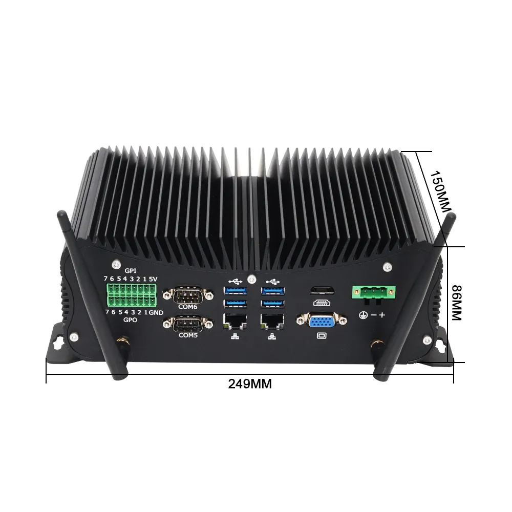 คอมพิวเตอร์อุตสาหกรรมที่ทนทานเซิร์ฟเวอร์Win10 IoTระบบ6พอร์ตอนุกรมRS232 GPIO Core I5 8th Gen 8250U 9-36Vแบบไม่มีพัดลม
