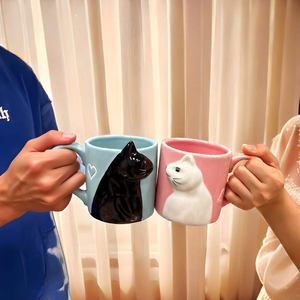 Valentine's Day Nordic Simple Style 400ml Ceramic Cartoon Three-dimensional Cat <b>Mug</b> Gift For Couple - Product Image 2