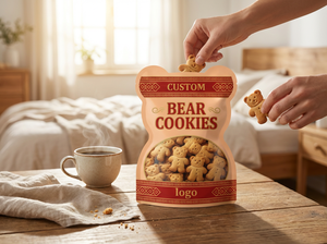 Sacs à fermeture éclair verticaux personnalisés, résistants à l'humidité, en <span class=keywords><strong>film</strong></span> polyester imprimé, sacs d'emballage alimentaire pour biscuits en forme d'ours - Product Image 6