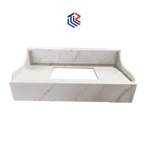 Artificial Stone 40mm Fabricated Calacatta White Engineered Quartz Slab Counter Top for Kitchen Vanity Countertop