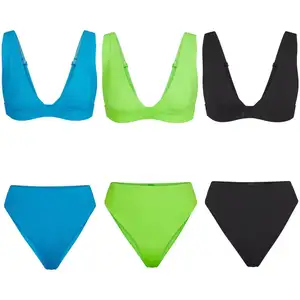 modest sexy swim plunge bikini top and mid waist bottoms two pieces swimwear 2023 summer famous branded women s clothing