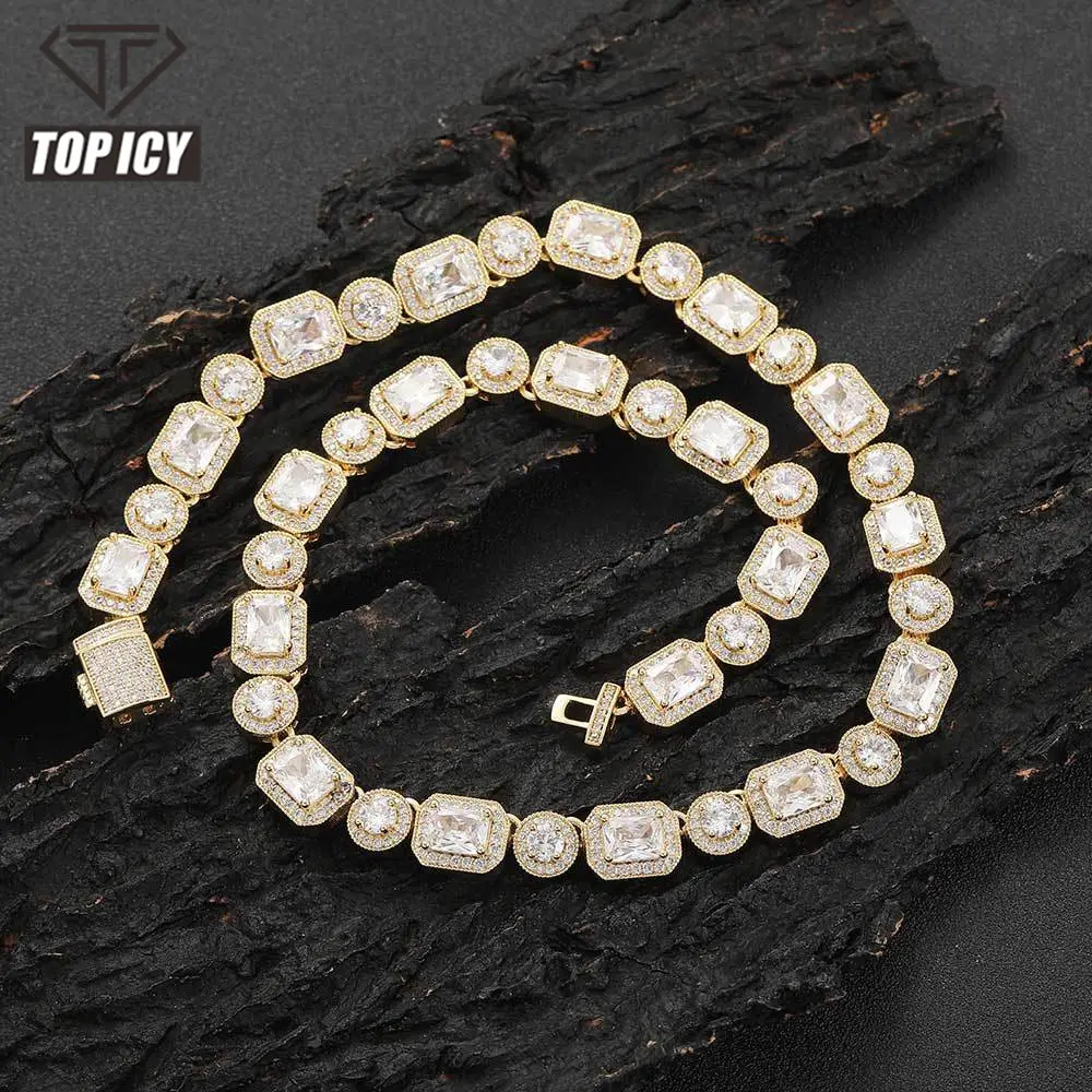 Top Icy Iced Out Big Diamond Fashion Jewelry Necklace Brass 18K Gold Plated 3A CZ Shiny Chain Necklace Women Men