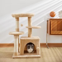 Grand arbre à chat moderne de luxe avec griffoir en sisal et jouet en fourrure pour amis félines, jouet pour animaux de compagnie en bois de luxe à plusieurs niveaux, emballé en carton