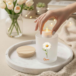 Bougie personnalisée avec fleur de naissance, support en verre, bougie LED, décoration de table, cadeau personnalisé pour anniversaire, Noël, pour maman, pour elle, pour femme - Product Image 3