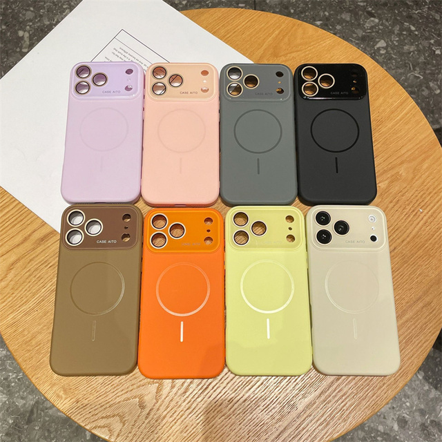 Luxury Large Window Solid Color Liquid Silicone Magnetic Phone Case for iPhone 17 Pro Max 17 Air 17 16 15 14 13 Shockproof Cover
