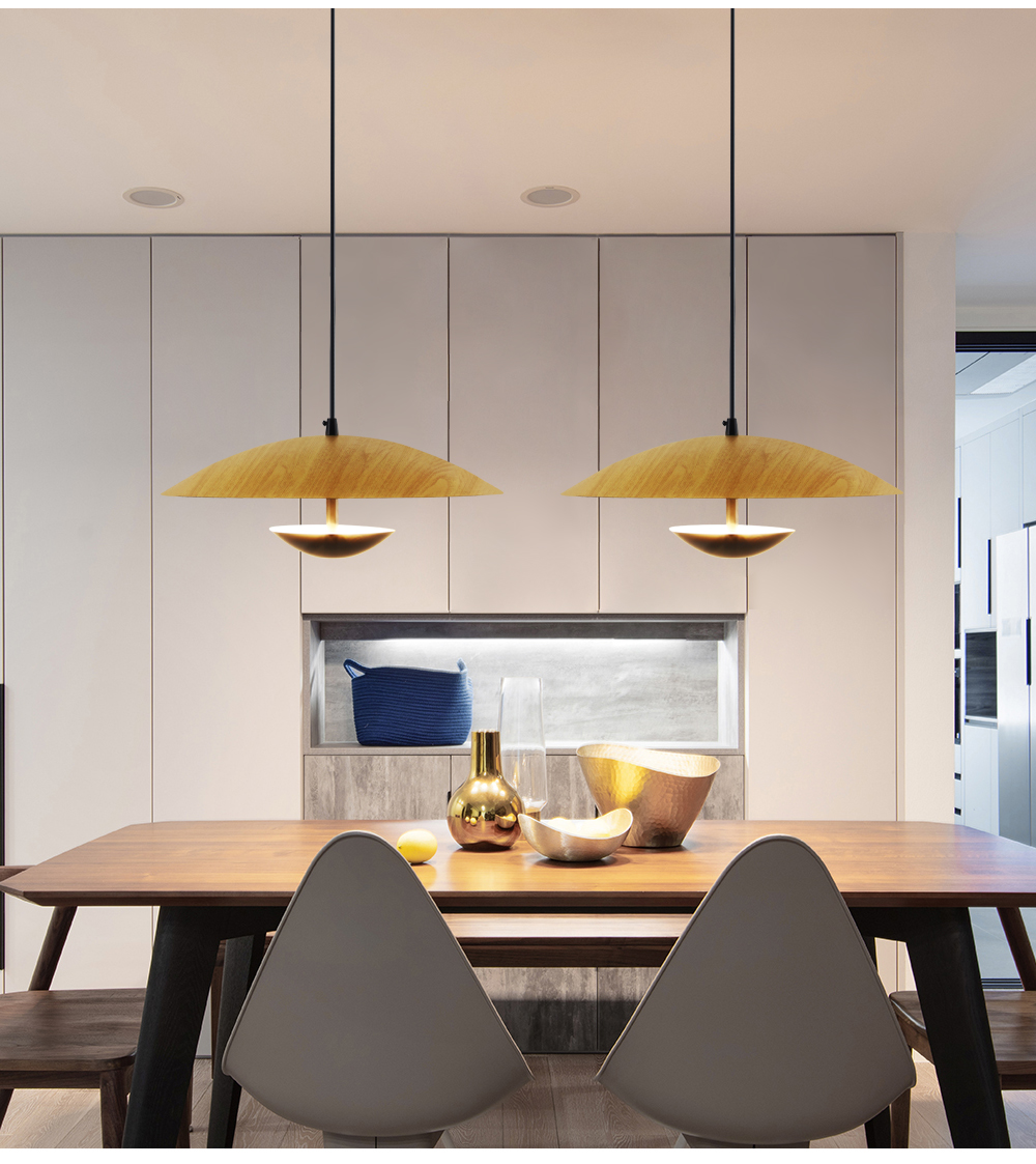 Modern Wood grain iron 12w Ceiling Mounted Pendant Light Round  Led Hanging Lamp For Hotel