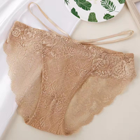 Best verkochte sexy zachte kant kruisbandjes effen gebreide bikini doorschijnende lage taille slip met opening voor dames feest intieme kleding