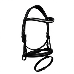 Harnais en cuir noir pour cheval avec garniture en diamants argentés, collier rembourré pour poney Cob - Product Image 2