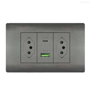 Interruptor de pared eléctrico estándar brasileño de 20A con enchufe y toma de corriente con USB Tipo-C 118, enchufe de pared con lámpara. - Product Image 1
