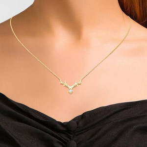 Collana con Ciondolo a Forma di Corna di Cervo per Donne, Gioiello di Moda con Pietre Scintillanti, Regalo per le Festività - Product Image 3