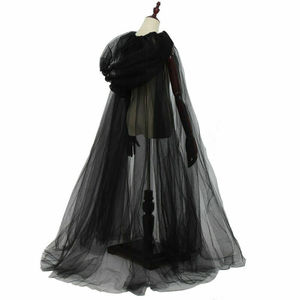 Cape à capuche en tulle noir de 1,5 m de long, costume de vampire ou sorcière pour adulte, Halloween - Product Image 1