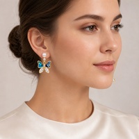 Boucles d'oreilles papillon en argent sterling 925 plaqué or 18 carats avec coquille d'ormeau et pierre marquise perle, bijoux pour femmes, vente en gros
